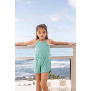 NEW HUNDRED PIECES organic terry romper in aqua